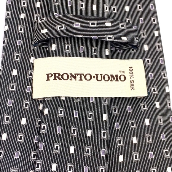 Pronto Uomo 💯% Silk Black, White, & Gray Tie - Picture 2 of 3